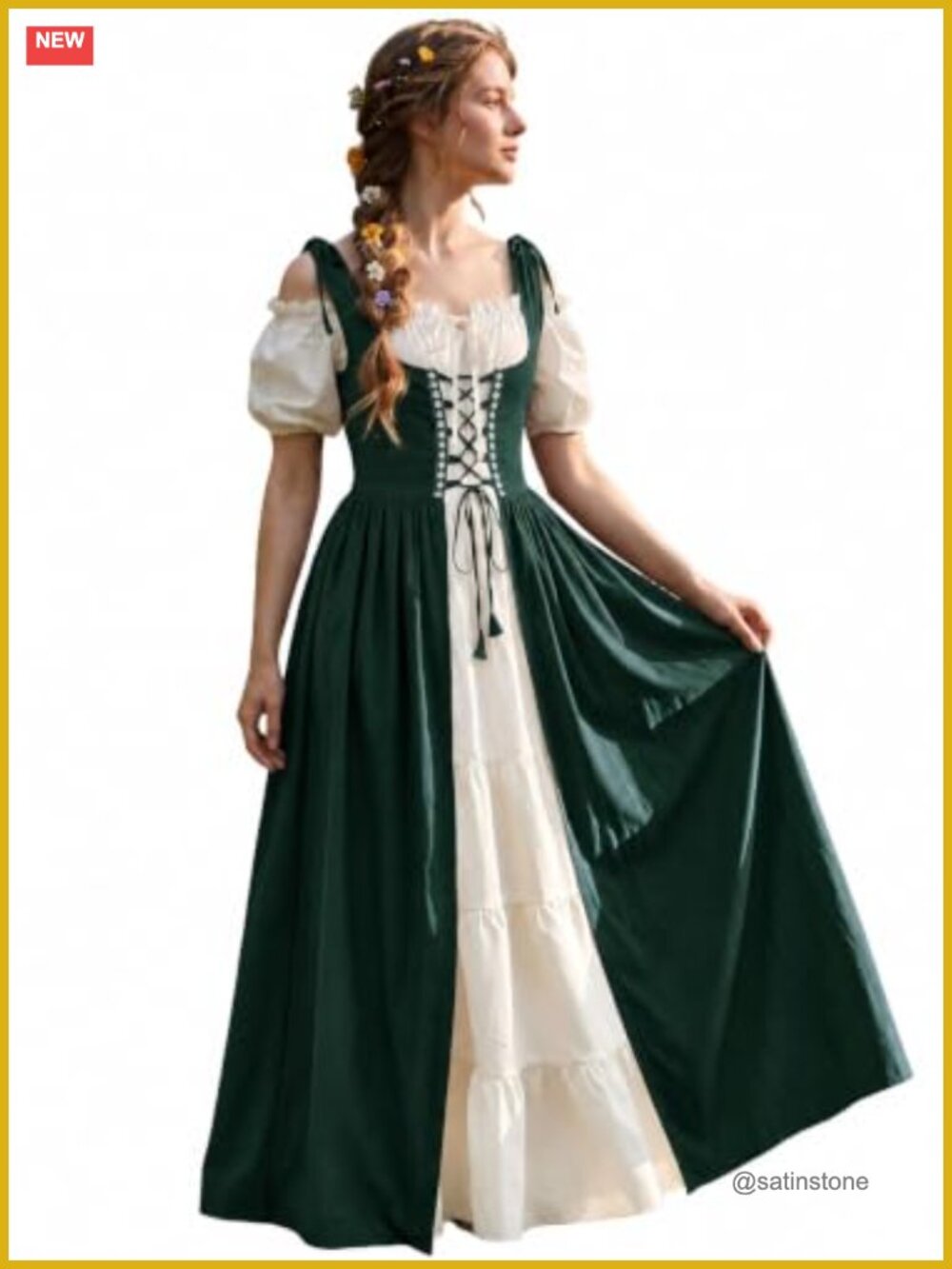 Medieval Renaissance Costume Women Chemise Overdress Lace-Up Cosplay